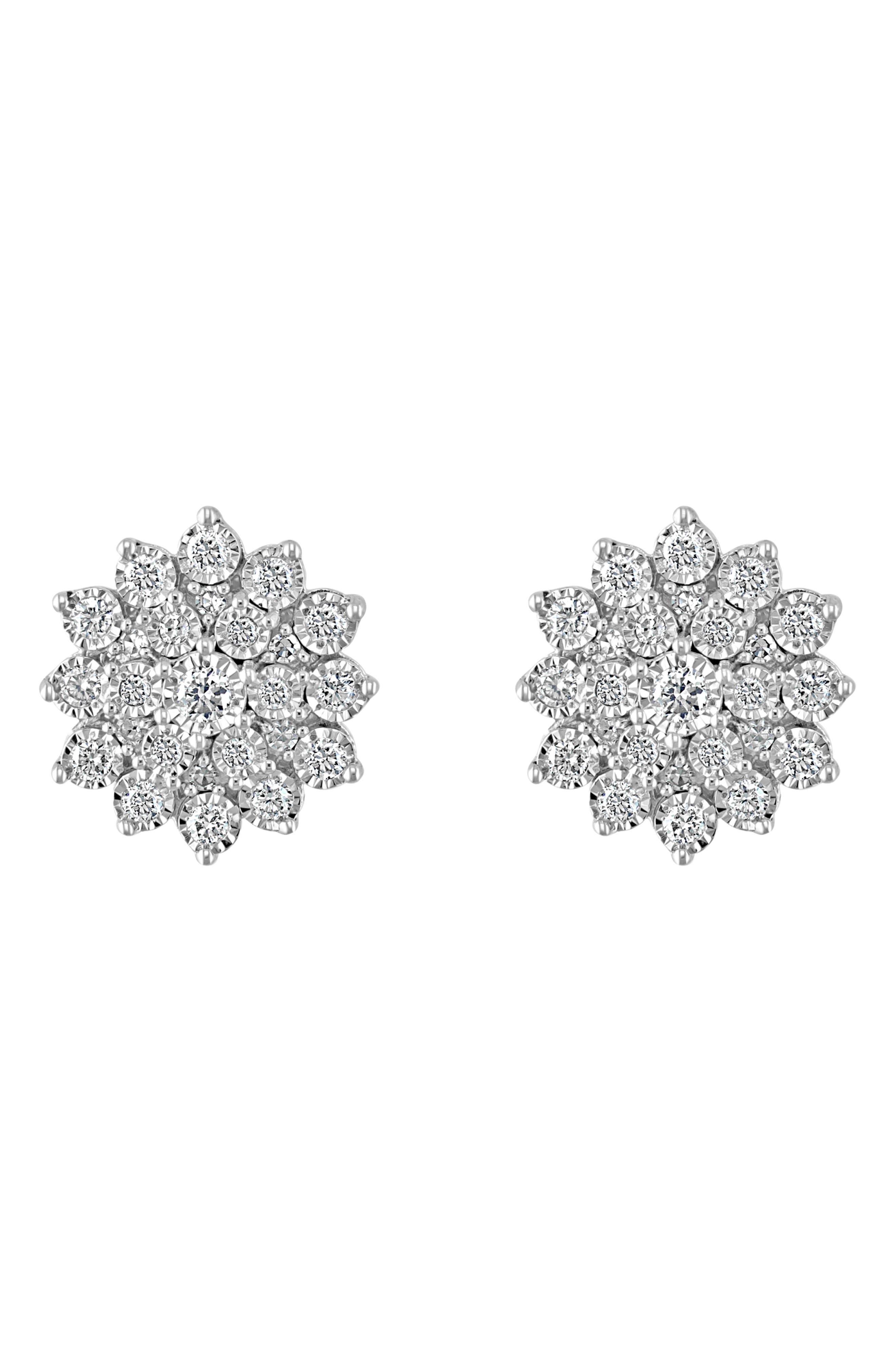 EFFY Sterling Silver Diamond Flower Cluster Stud Earrings (Women ...