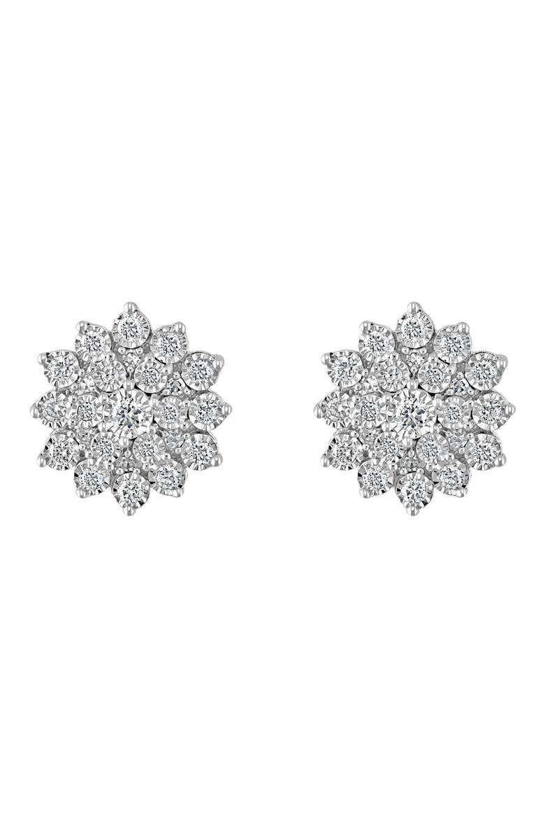 Sterling Silver Diamond Flower Cluster Stud Earrings, Alternate, color, SILVER