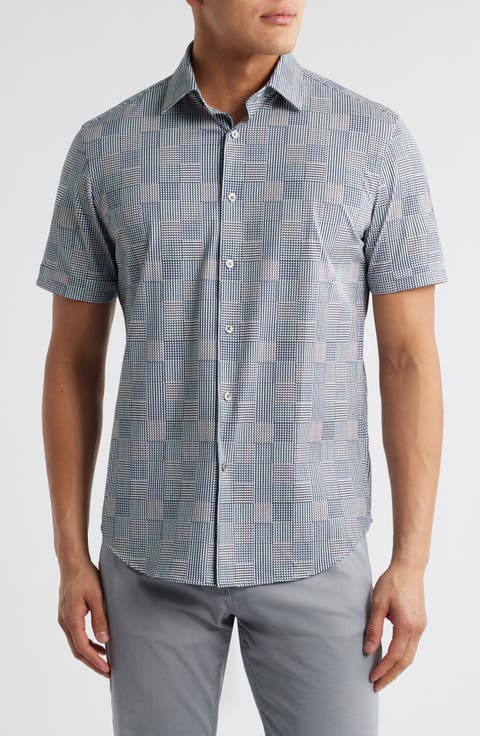 Miles OoohCotton® Geo Print Short Sleeve Button-Up Shirt