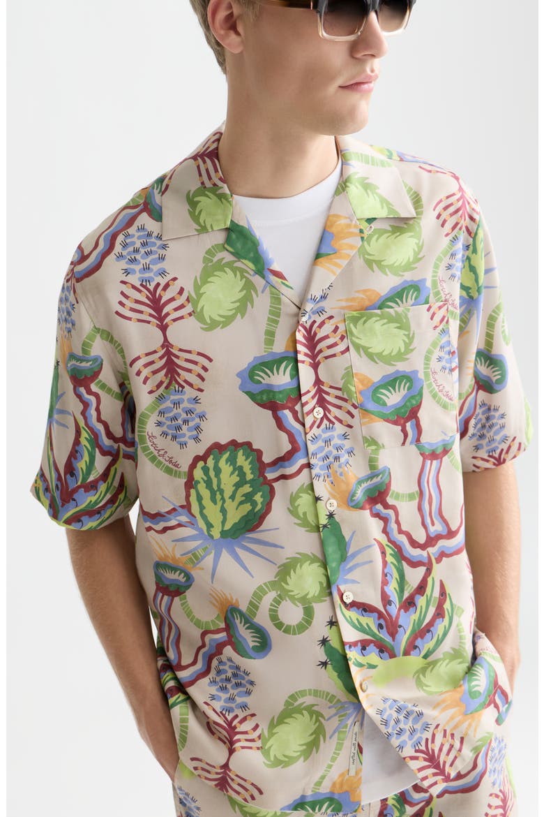 Relaxed Fit Print Short Sleeve Button-Up Shirt, Alternate, color, DESERT FLORAL CANYON CLAY