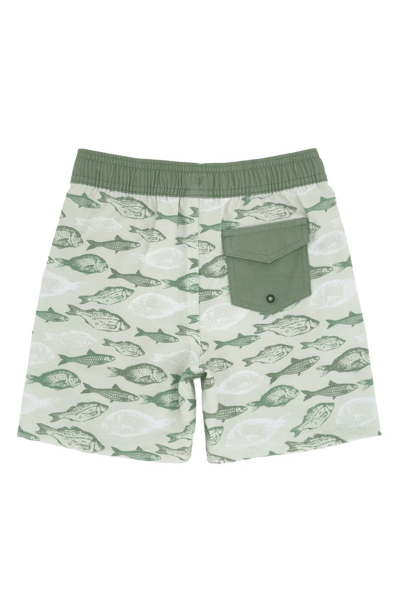 Feather 4 Arrow Kids' Classic Fish Print Board Shorts, Alternate, color, Sage