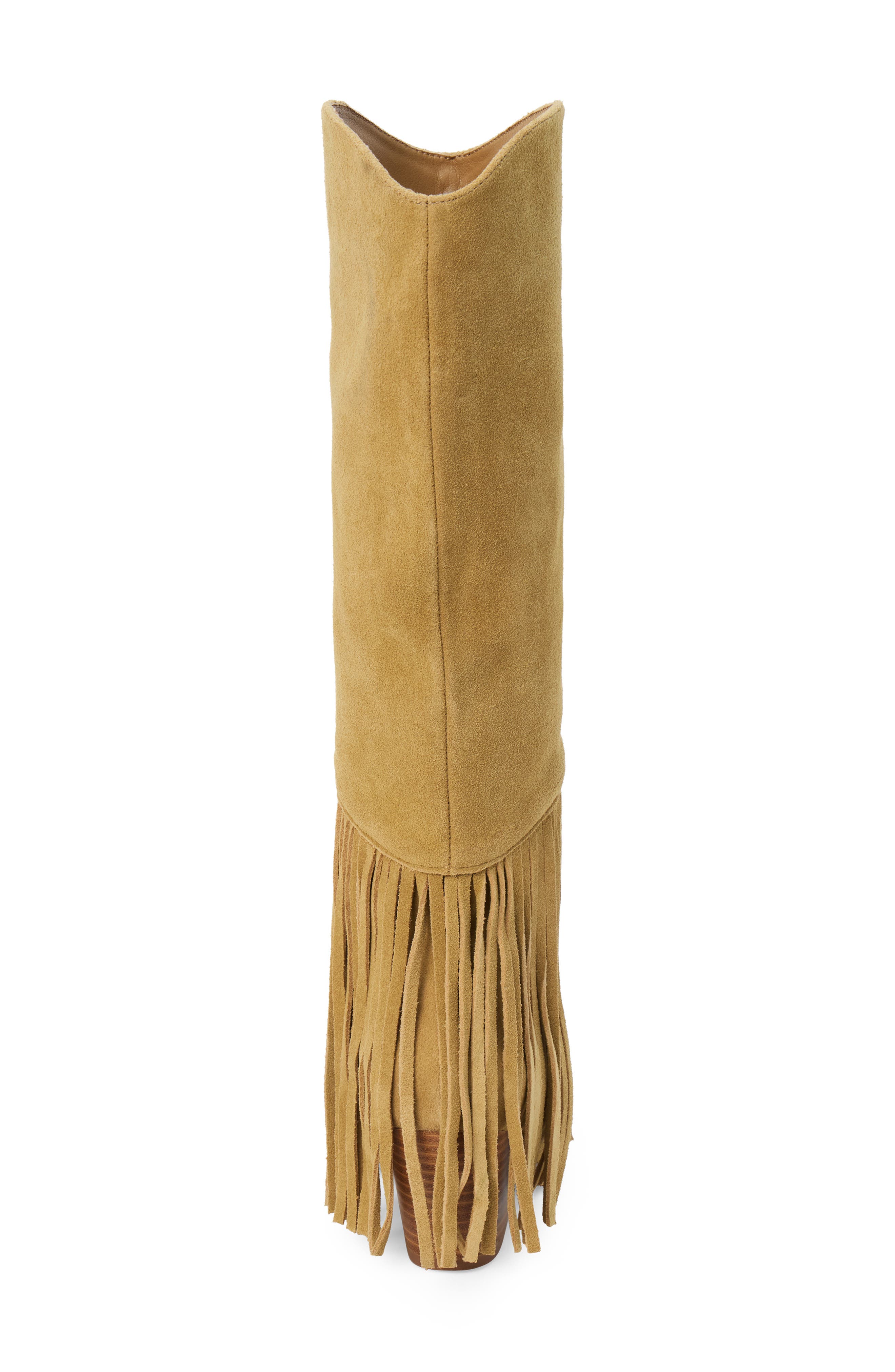 Tatum Fringe Pointed Toe Knee High Boot, Alternate, color, NATURAL SUEDE