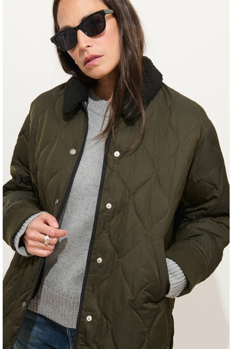 Wembley Quilted Bomber Jacket with Removable Faux Shearling Collar, Alternate, color, OLIVE