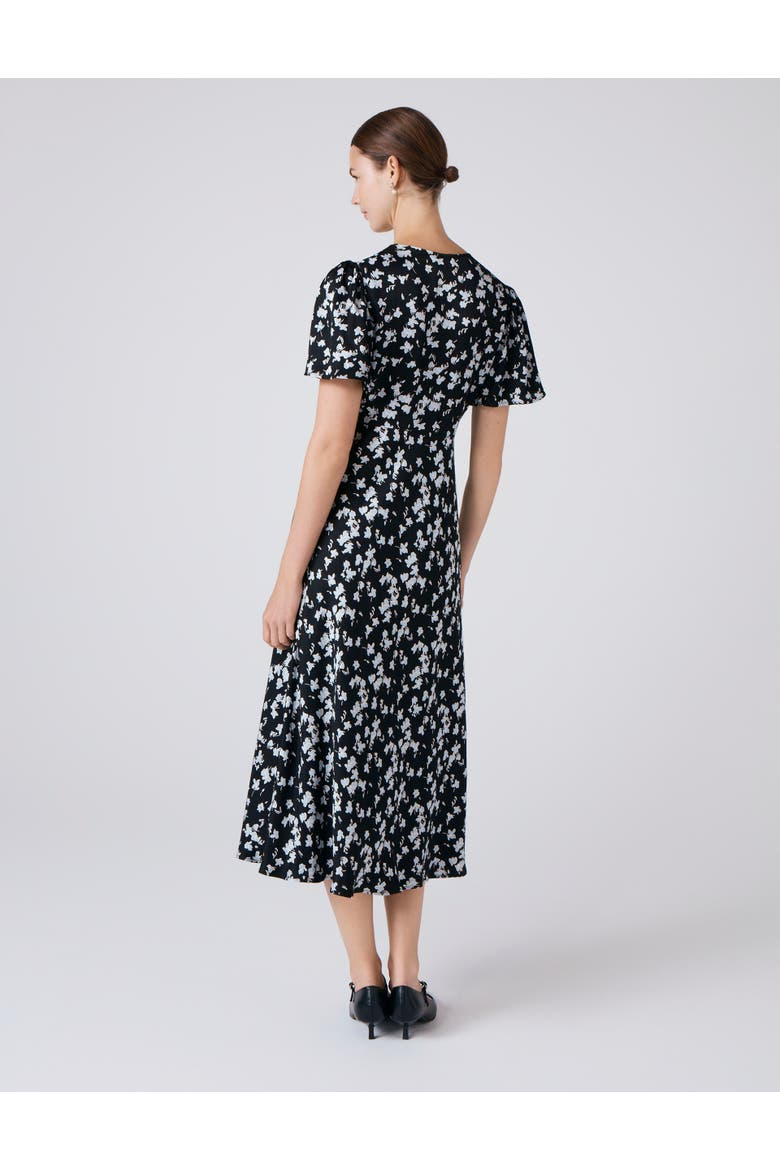 Elizabeth Floral Satin Midi Tea Dress, Alternate, color, Black Floral