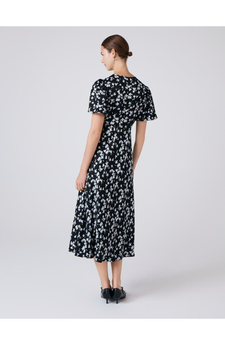 Ghost London Elizabeth Floral Satin Midi Tea Dress, Alternate, color, Black Floral