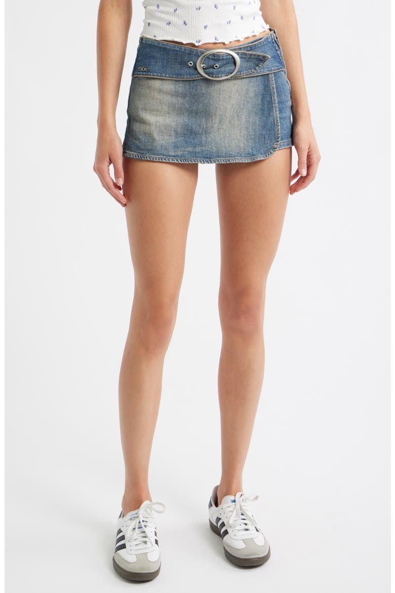 Belted Denim Miniskort, Main, color, DENIM