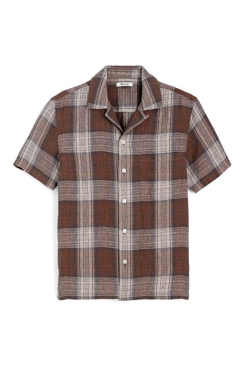 Linen Camp Shirt, Main, color, PLUM HERITAGE PLAID