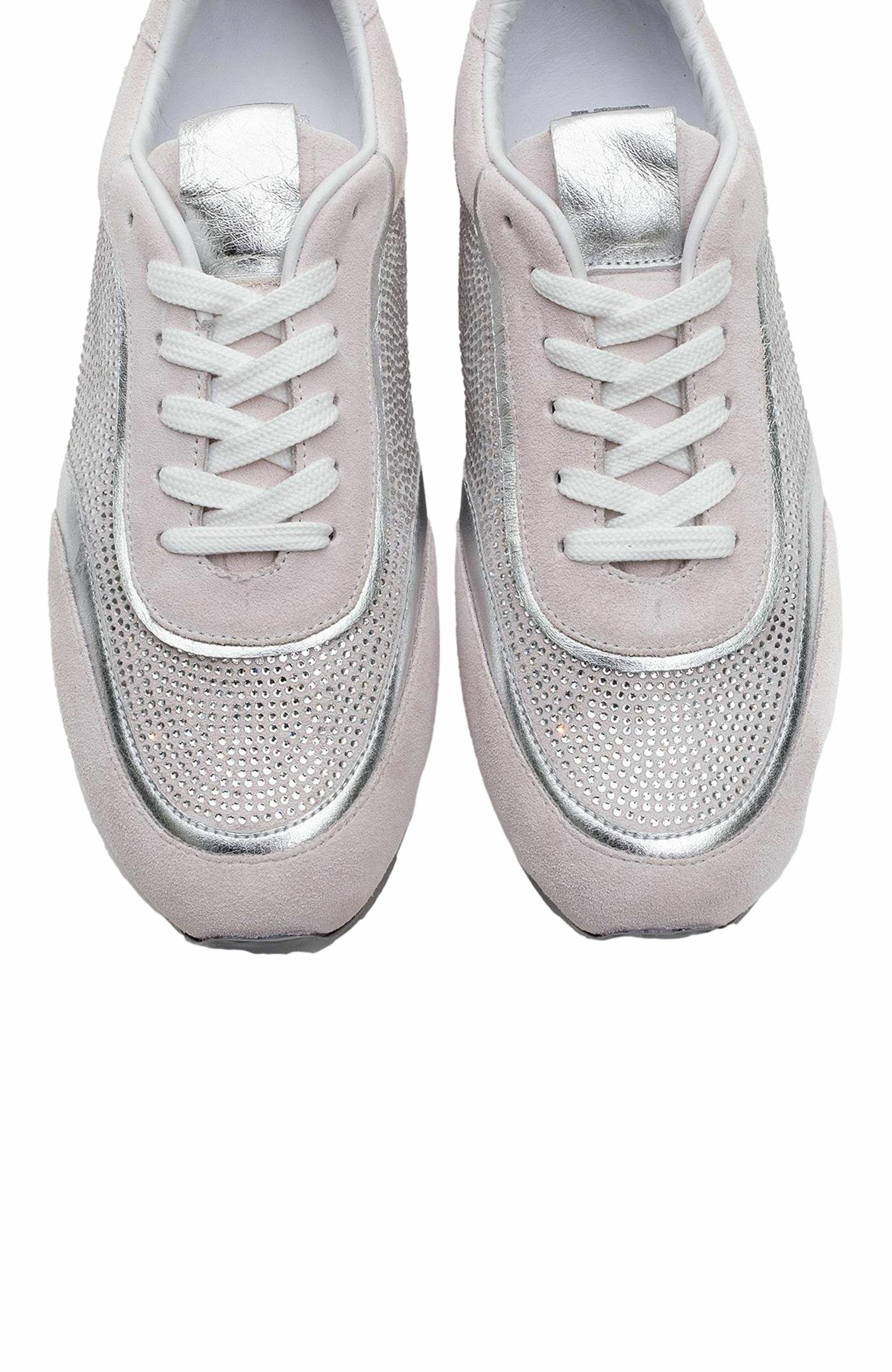 Bonia Rhinestone Suede Leather Sneakers, Alternate, color, Pink Suede Leather