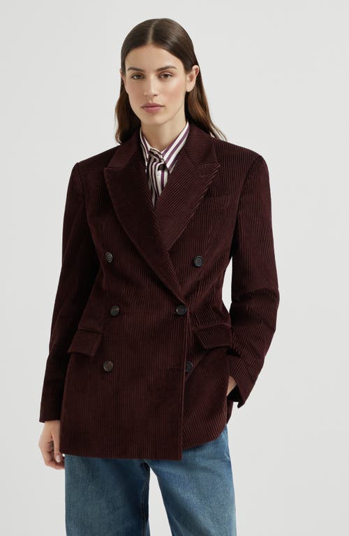 Brunello Cucinelli Oversized Double-breasted Cotton-corduroy Blazer In Burgundy