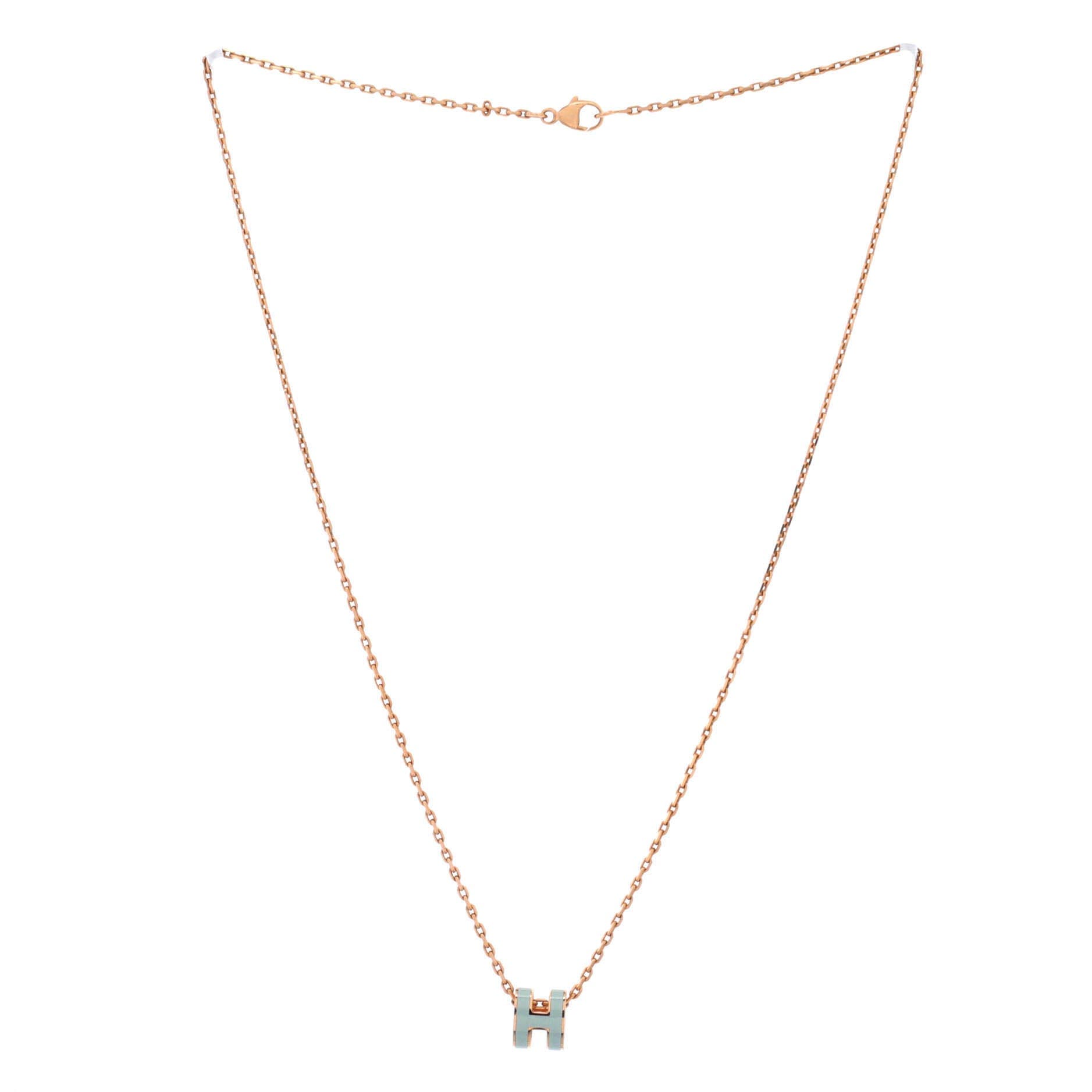 Pre-Owned Hermes Pop H Pendant Chain Necklace Metal and Enamel Mini, Alternate, color, Blue
