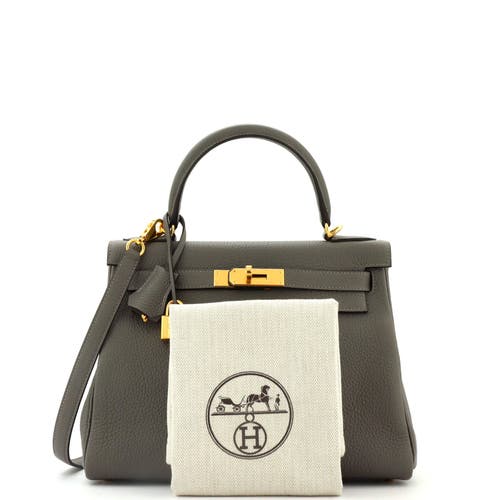 Pre-owned Hermes Hermes Kelly Handbag Grey Clemence With Gold Hardware 28 In Gray