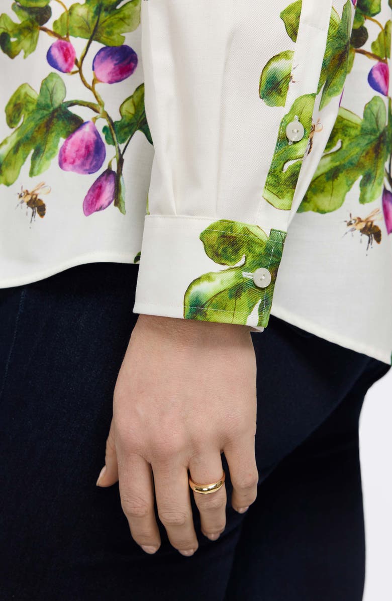 Foxcroft Hampton Figs Print Stretch Cotton Button-Up Shirt, Alternate, color, Ivory Multi