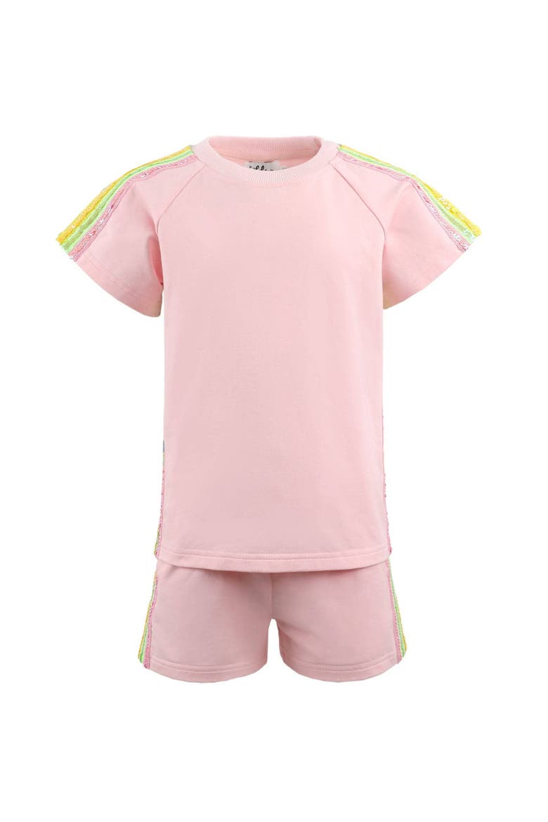 Rainbow Stripe Short Set, Alternate, color, Pink