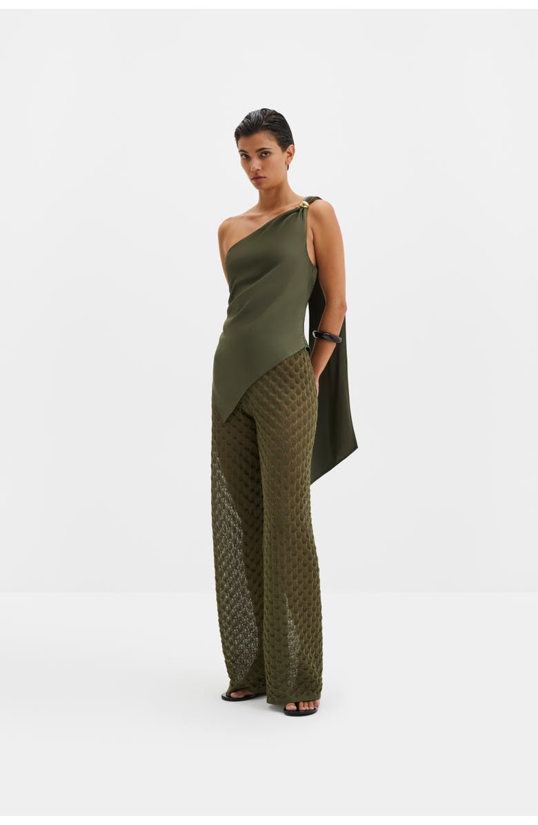 Malina Neija Brooch Detailed One Shoulder Top, Alternate, color, Dusty Olive