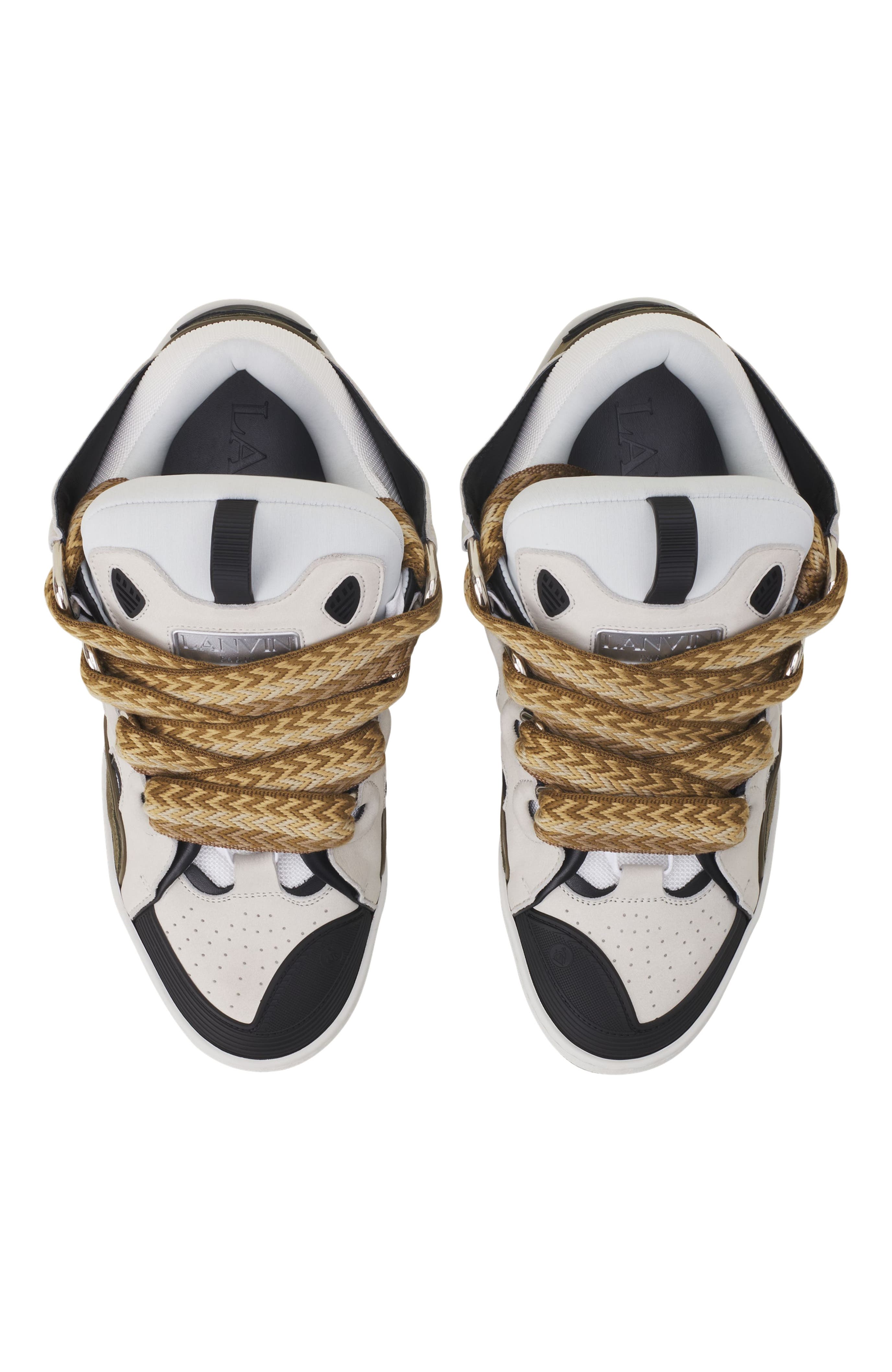 Lanvin Curb Leather Sneakers, Alternate, color, Blanc/Kaki