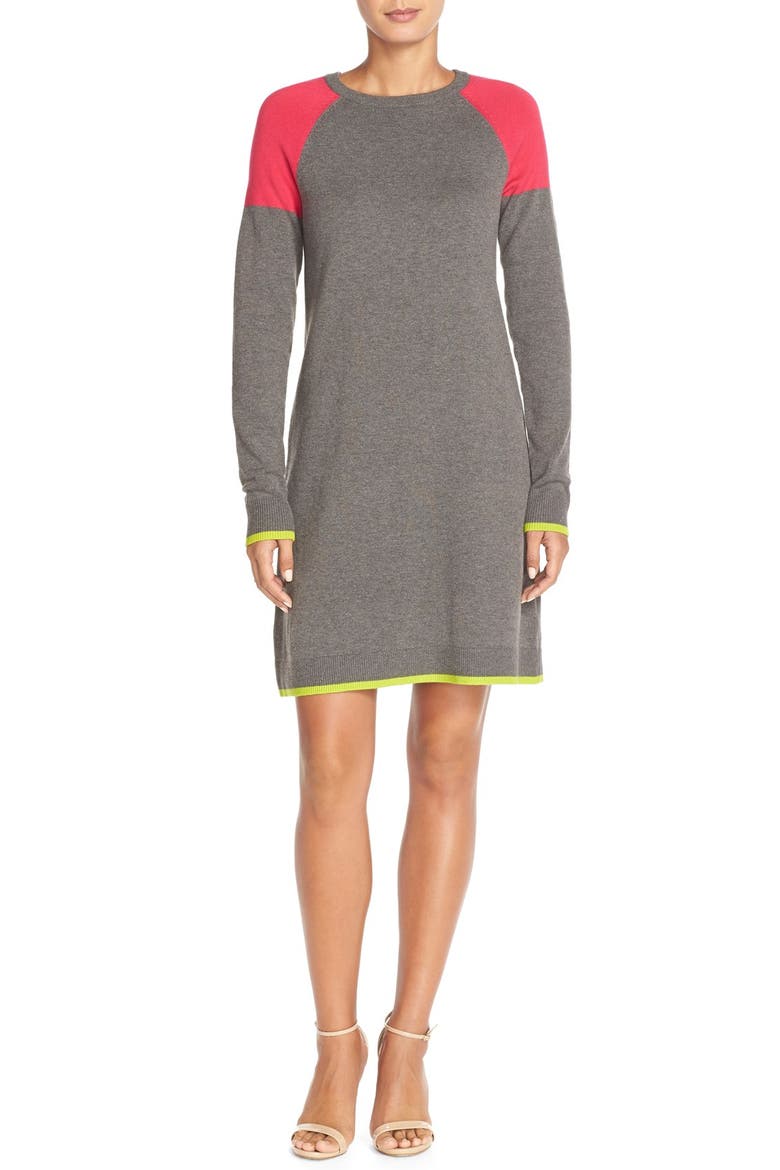Colorblock A-Line Sweater Dress, Alternate, color, PINK