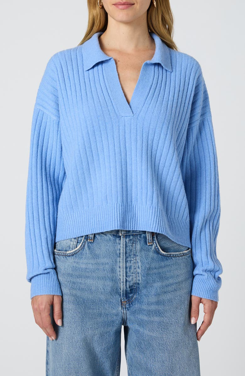 French Connection Vhari Rib Johnny Collar Sweater, Main, color, Dusted Blue
