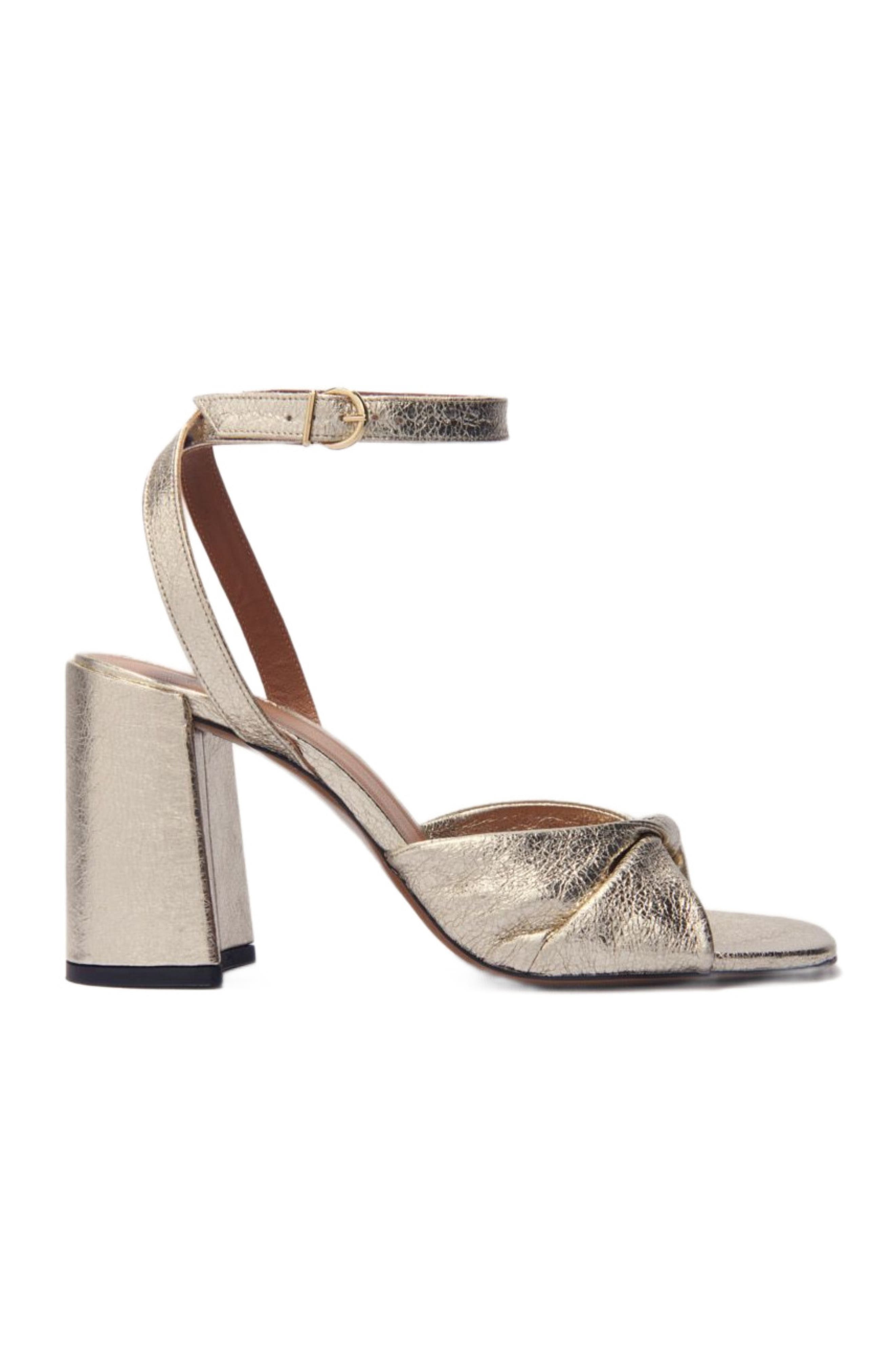maje Metallic leather sandals with heels, Main, color, 