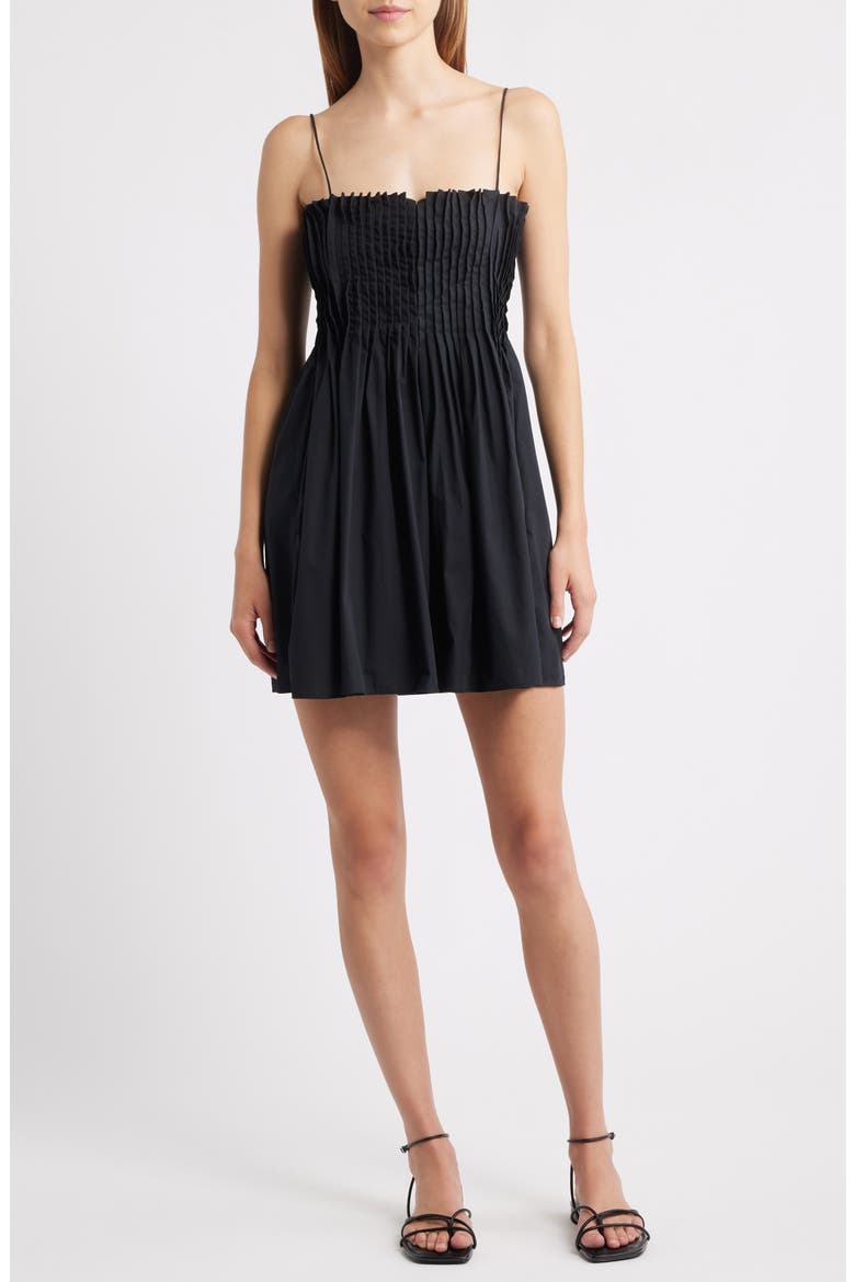 Gaia Pintuck A-Line Dress, Main, color, BLACK