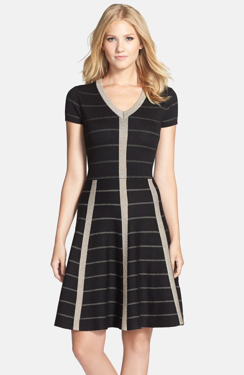 Gabby Skye Metallic Fit & Flare Sweater Dress, Main, color, 