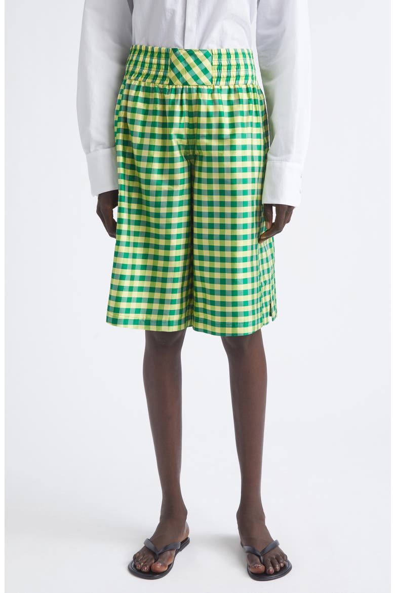 Silk Gingham Boxing Shorts, Main, color, GINGHAM GREEN YELLOW