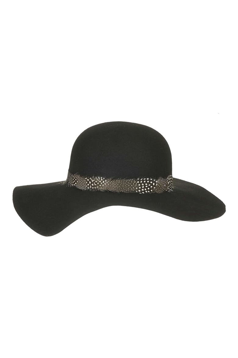 Feather Band Floppy Hat, Main, color, BLACK