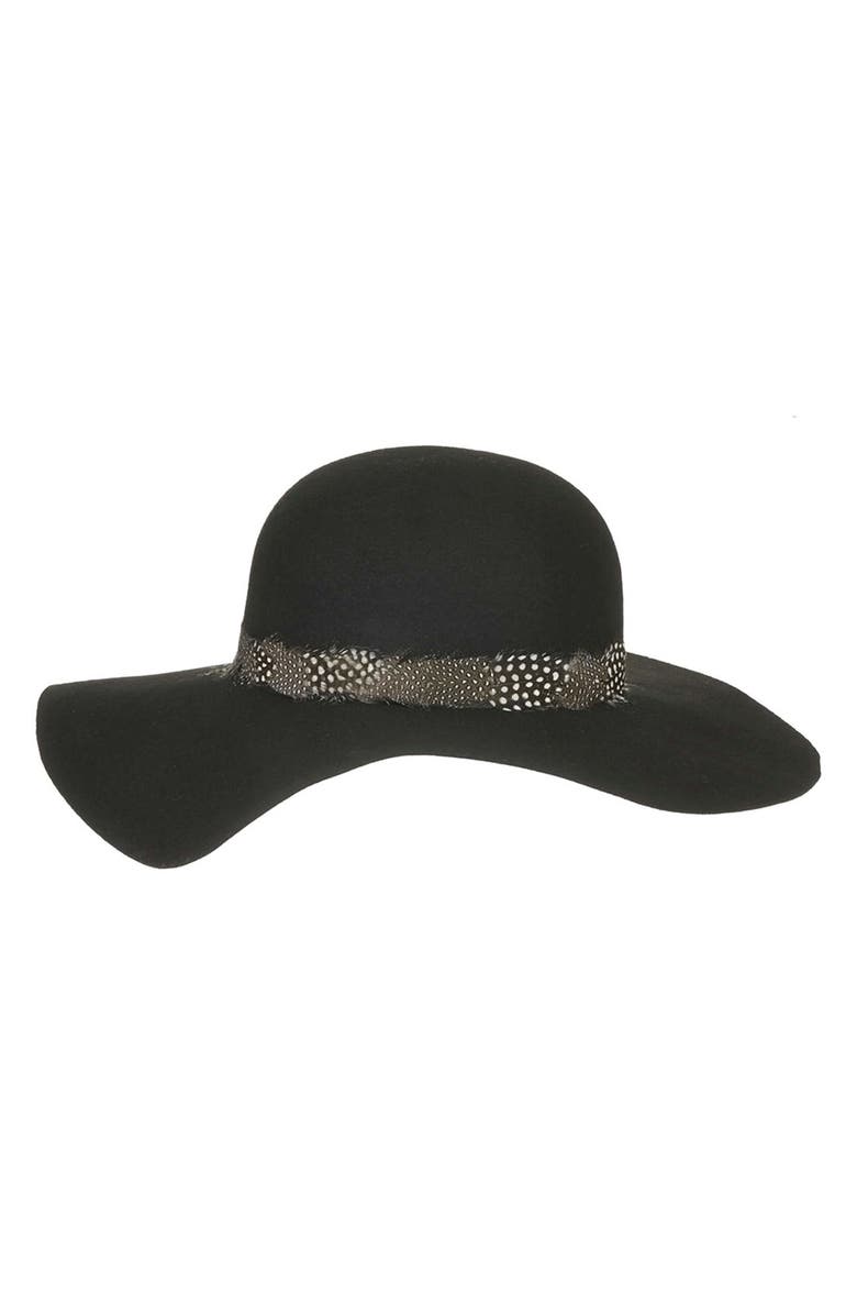 Topshop Feather Band Floppy Hat, Main, color, 