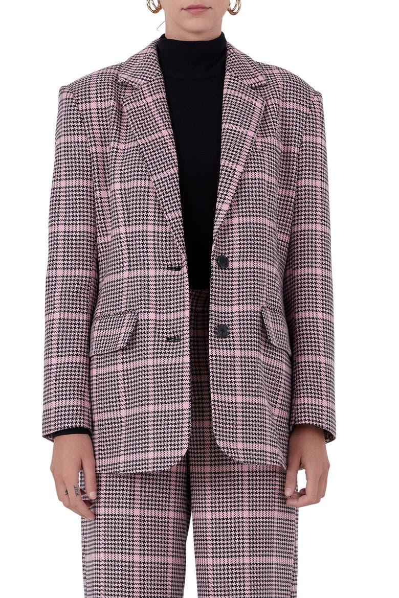 Houndstooth Check Blazer, Main, color, PINK MULTI