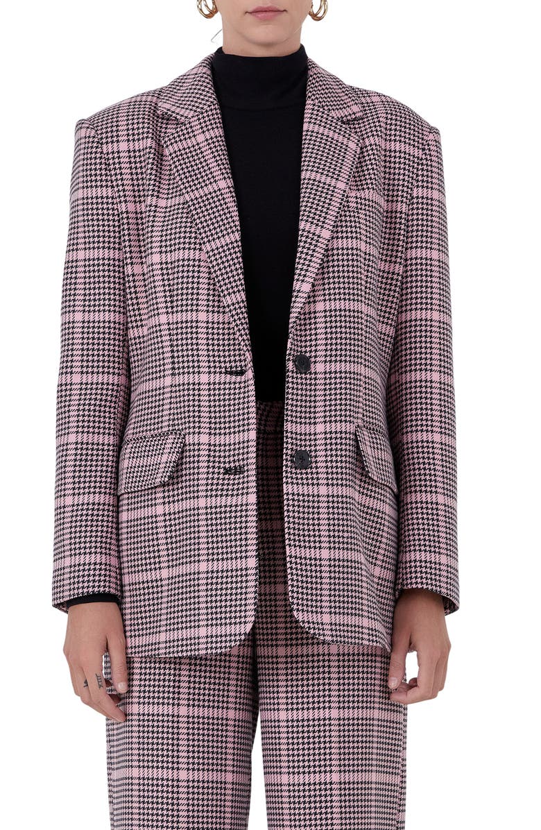 Endless Rose Houndstooth Check Blazer, Main, color, Pink Multi