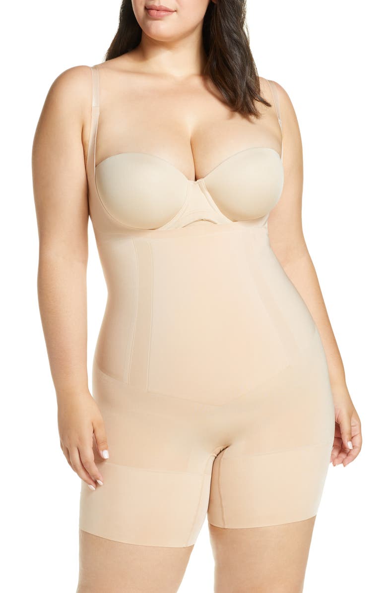SPANX<sup>®</sup> SPANXsculpt<sup>™</sup> OnCore Open Bust Mid Thigh Bodysuit, Main, color, Soft Nude