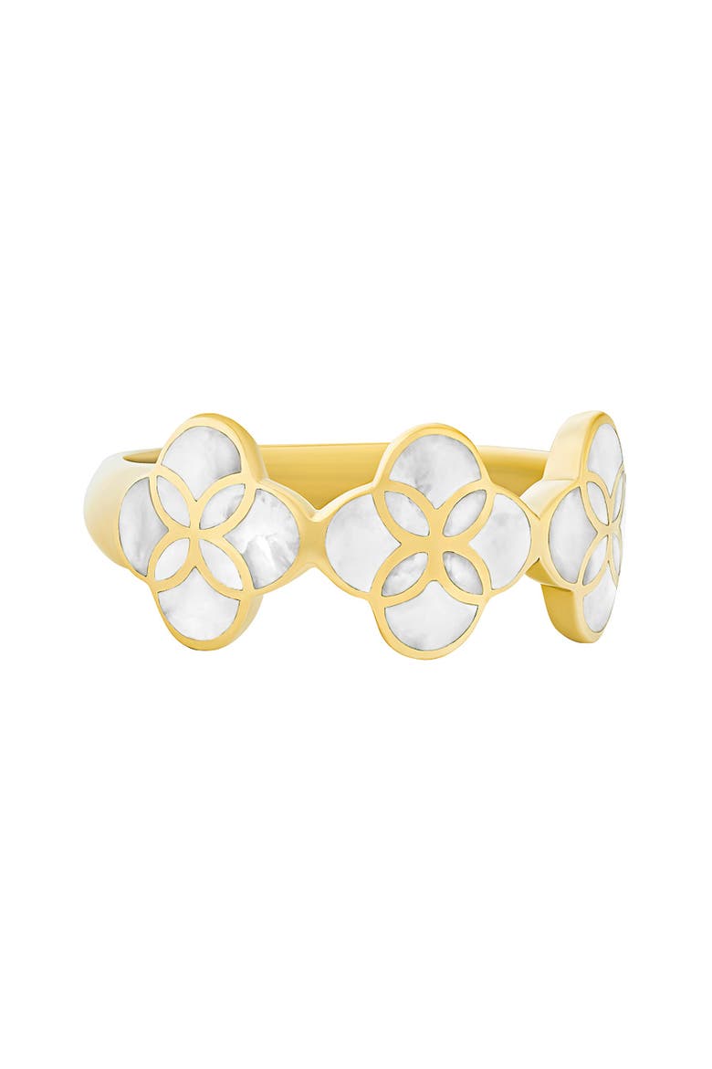 Sterling With 18K Gold Overlay And Gemstones Triple Petal Ring, Alternate, color, WHITE