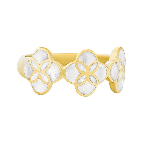 Jan Leslie Sterling With 18k Gold Overlay And Gemstones Triple Petal Ring In White