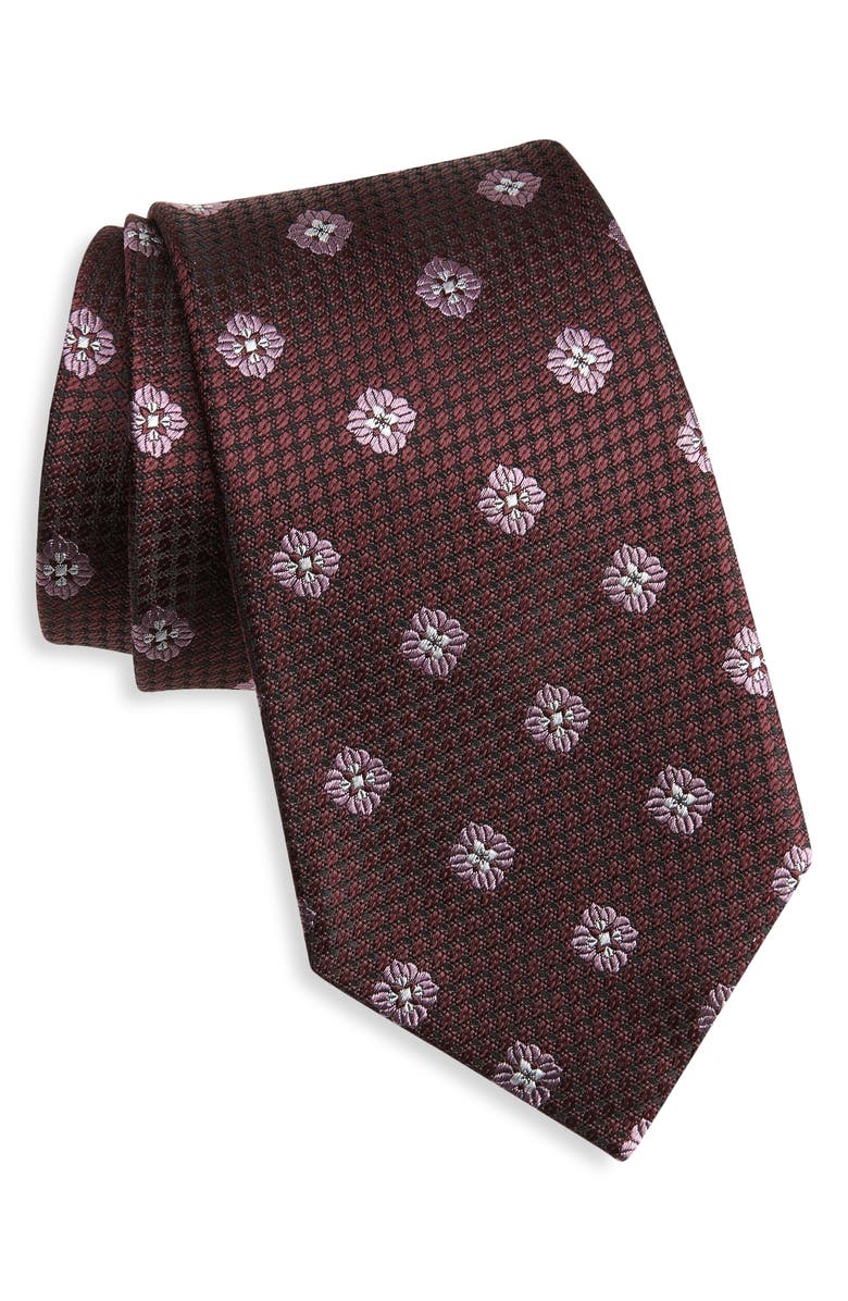 ZEGNA TIES Geometric Silk Tie, Main, color, Dark Red Fan