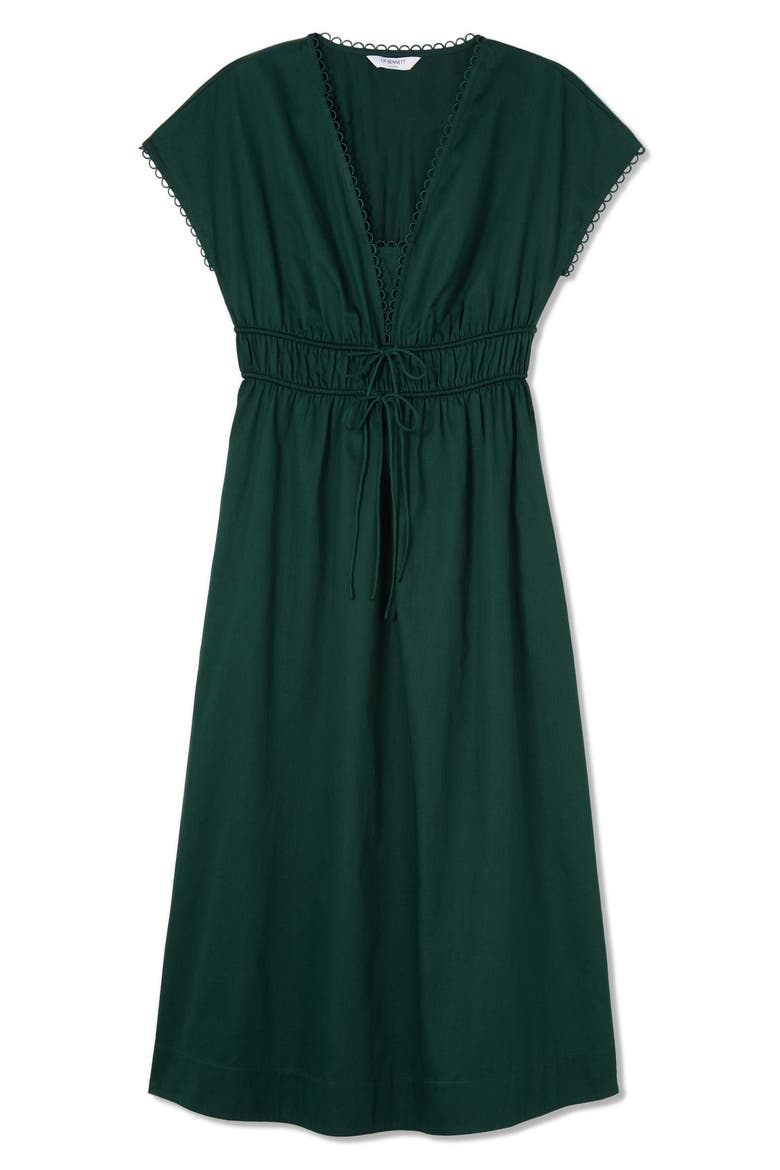 Emi Scallop Trim Cotton Dress, Alternate, color, DARK GREEN