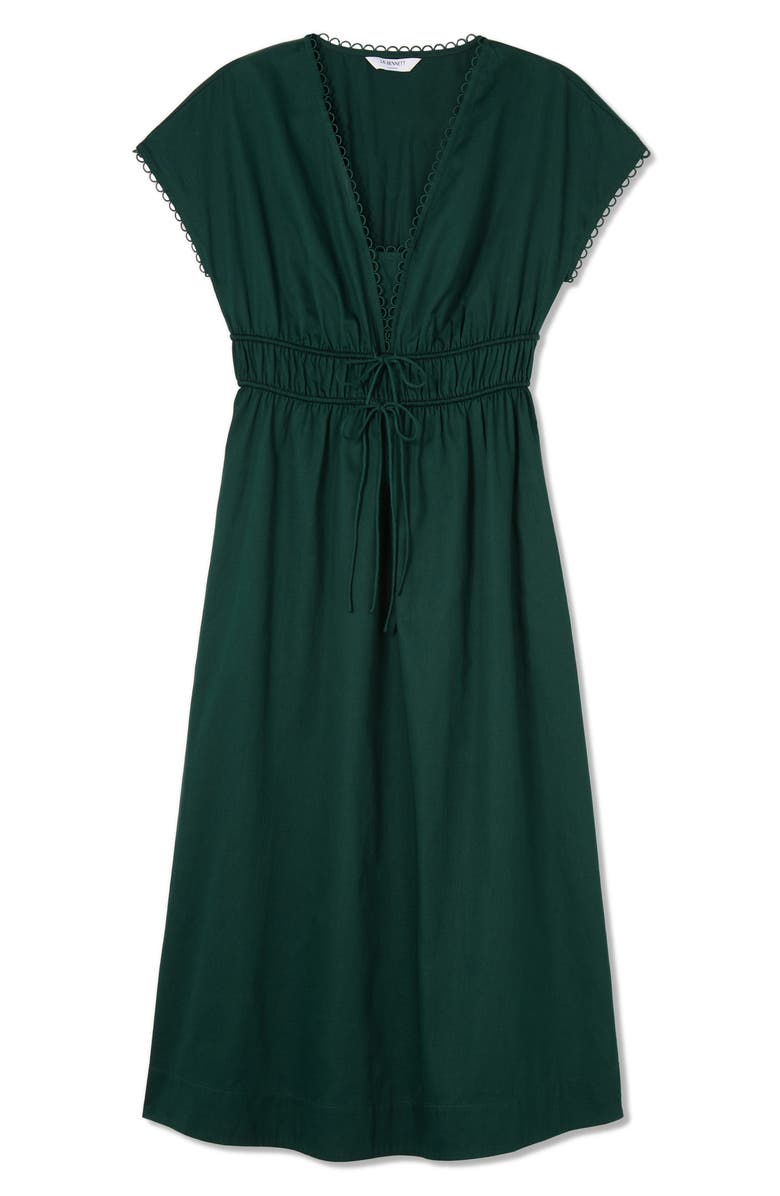 LK Bennett Emi Scallop Trim Cotton Dress, Alternate, color, Dark Green