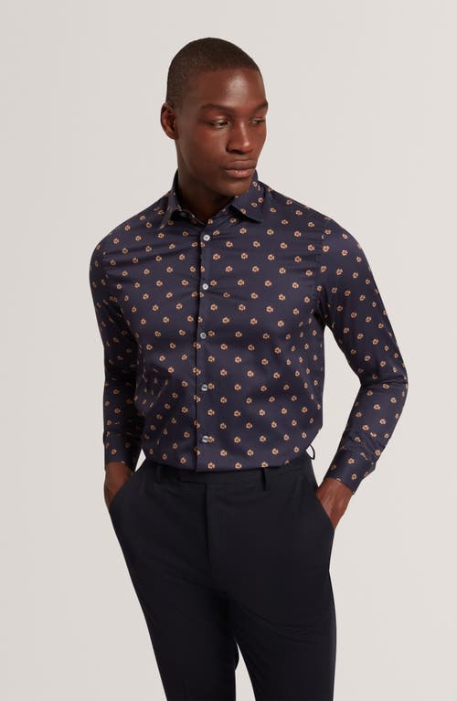 Ted Baker Olufar Print Cotton Button-up Shirt In Blue