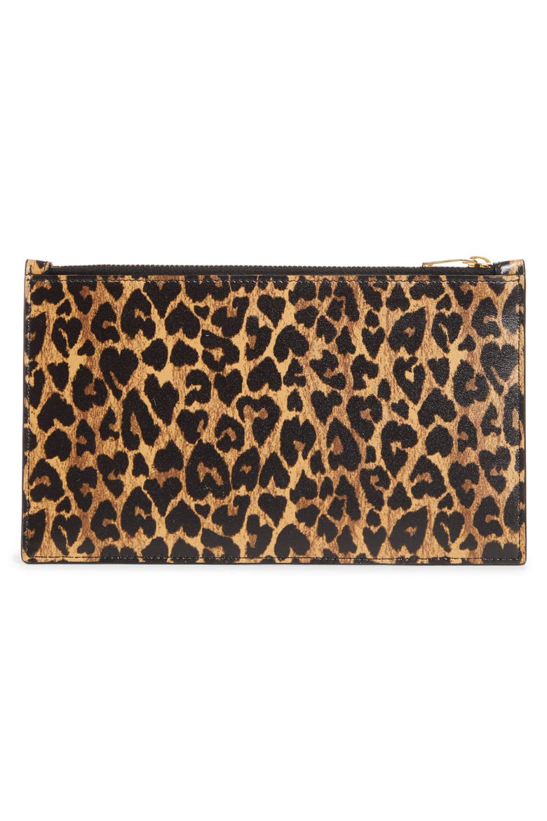 YSL Leopard Print Leather Pouch, Alternate, color, TOFFEE/M.NATURALE