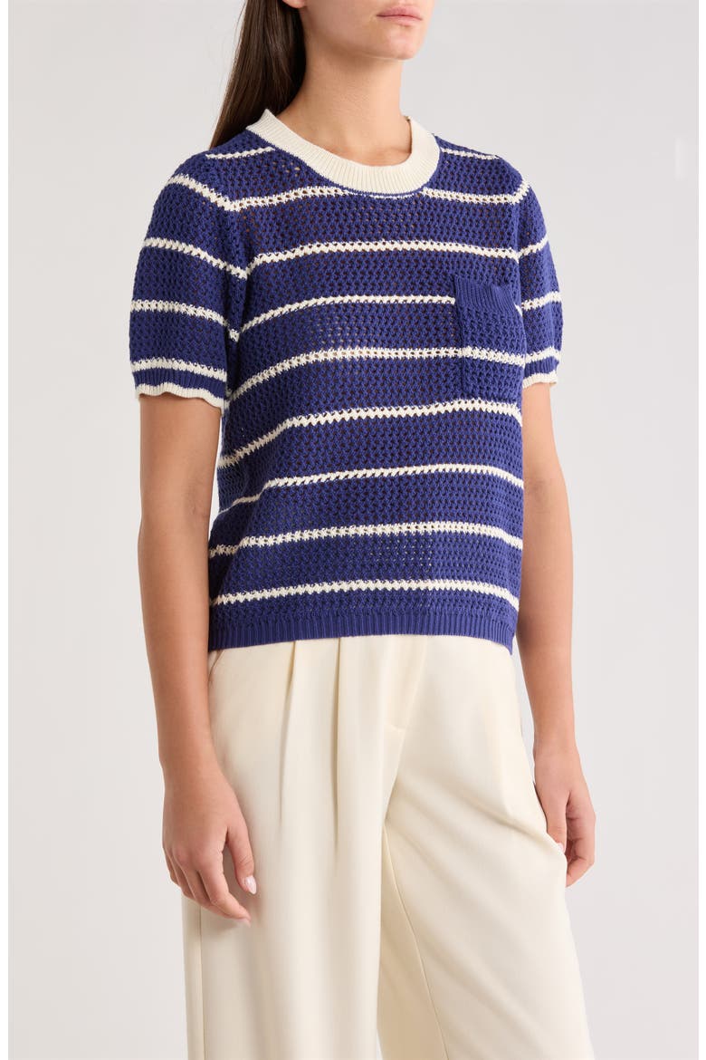Dannah Stripe Open Knit Sweater, Alternate, color, NAVY-CREAM