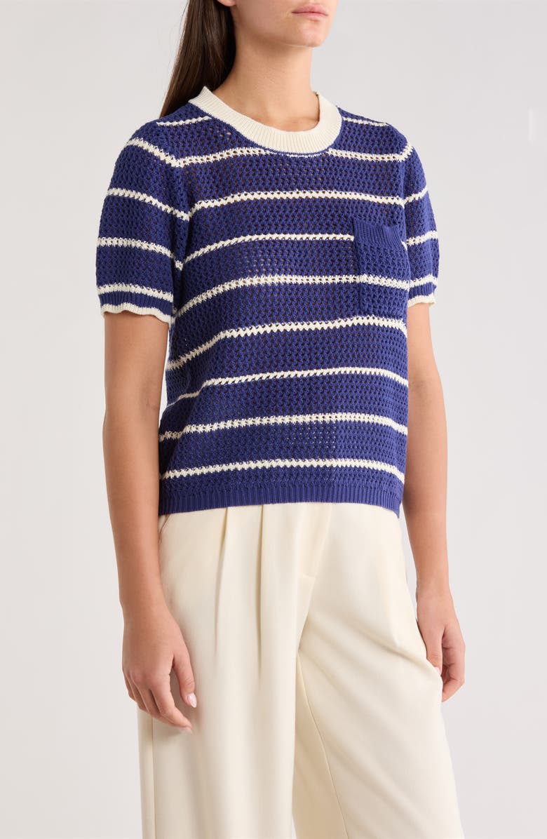 SUGARLIPS Dannah Stripe Open Knit Sweater, Alternate, color, Navy-Cream