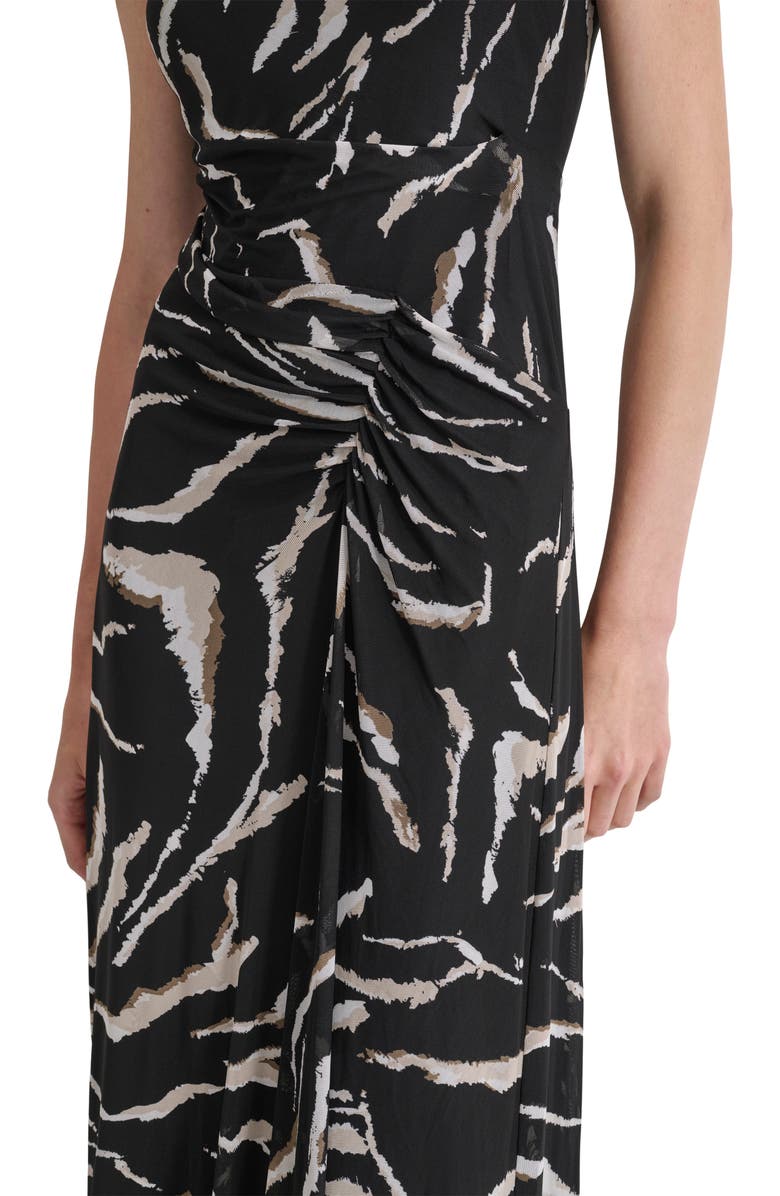 DKNY Cowl Neck Sleeveless Ruched Mesh Maxi Dress, Alternate, color, 