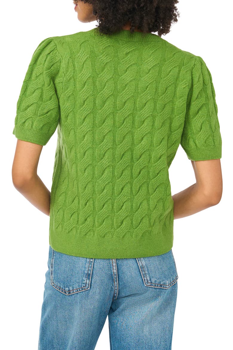 Cable Stitch Puff Sleeve Sweater, Alternate, color, SALTED LIME