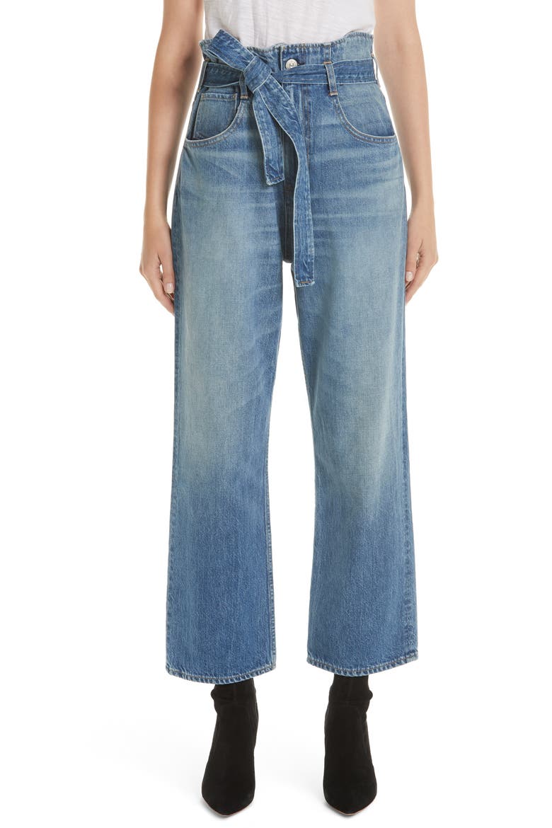 Kelly Paperbag Waist Ankle Wide Leg Jeans, Main, color, MEG