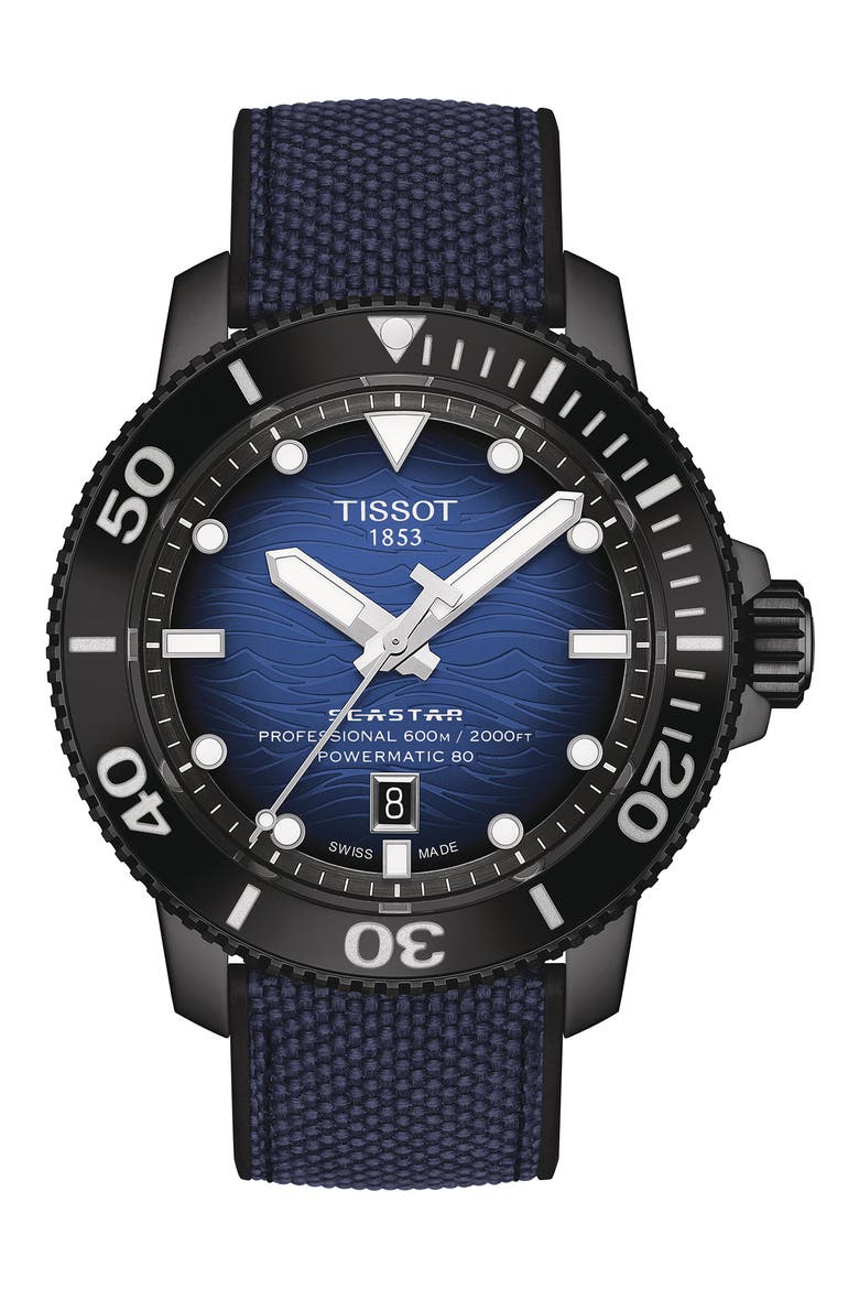 Seastar 2000 Professional Powermatic 80 Webbing Strap Watch, 46mm, Main, color, BLUE