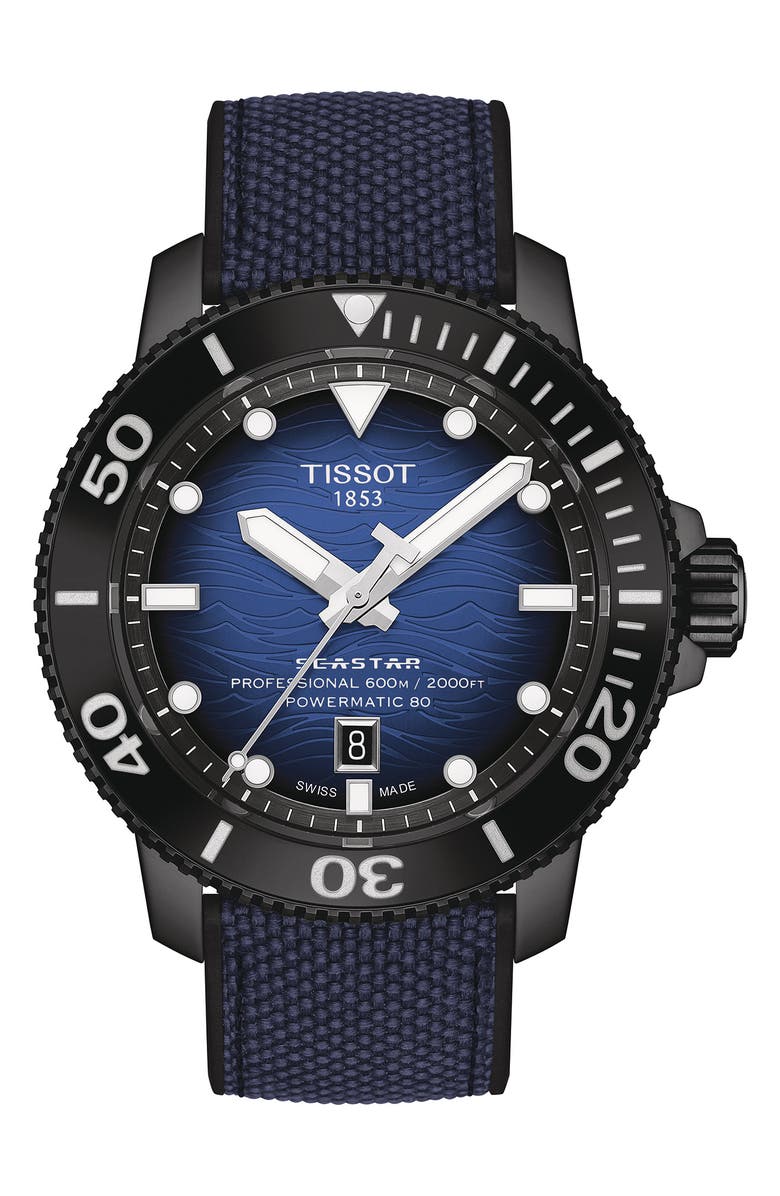 Tissot Seastar 2000 Professional Powermatic 80 Rubber Strap Watch, 46mm, Main, color, Blue