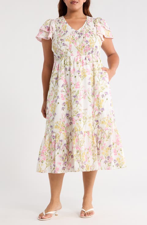 Lita Floral Tiered Cotton Dress (Plus)