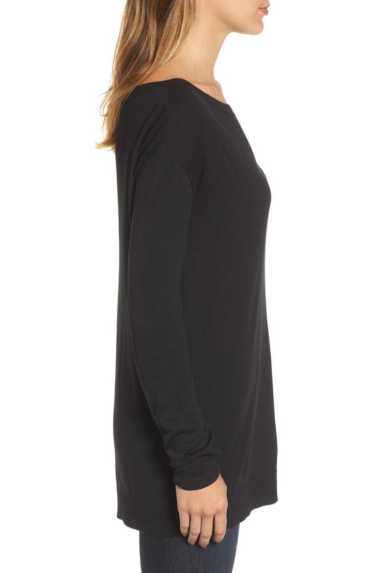 Boatneck Tunic Sweater, Alternate, color, BLACK