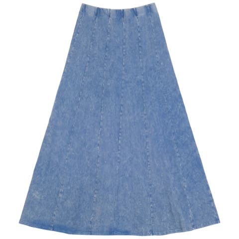 Mineral Wash Panel Covered Elastic Waistband Panel Construction Maxi Skirt