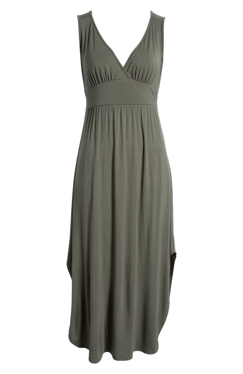 Loveappella Sleeveless V-Neck Jersey Midi Dress, Alternate, color, Olive