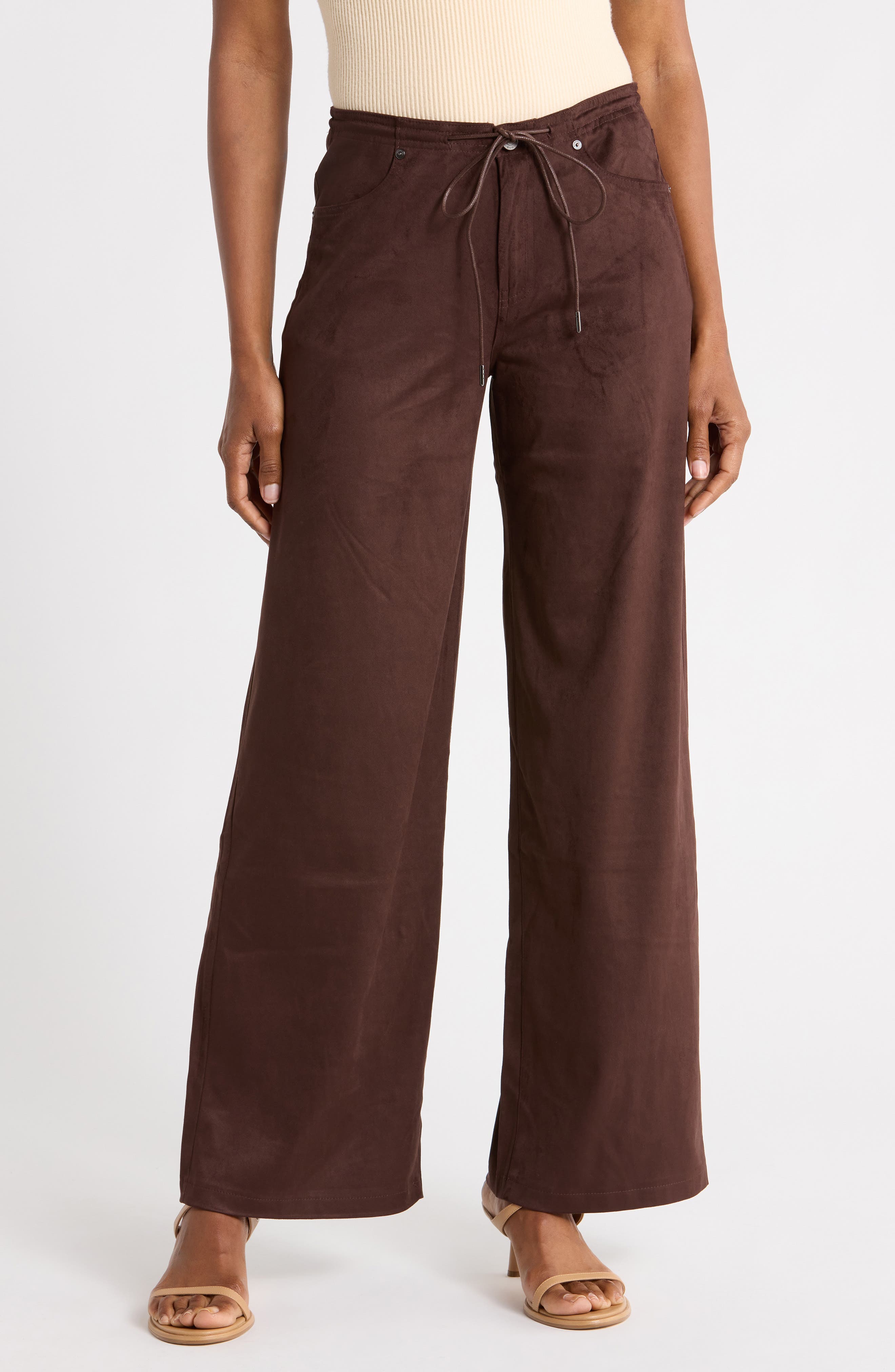Faux Suede Drawstring Pants