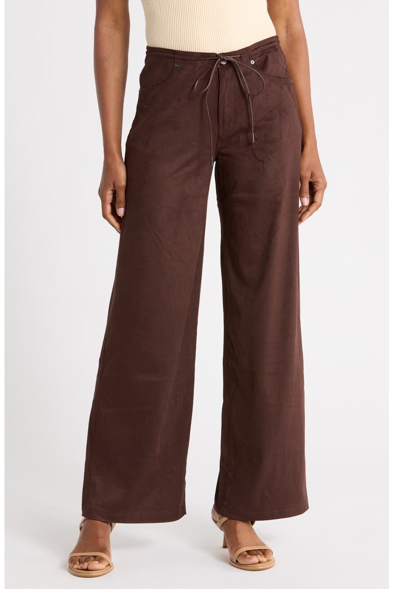Faux Suede Drawstring Pants, Main, color, CHOCOLATE